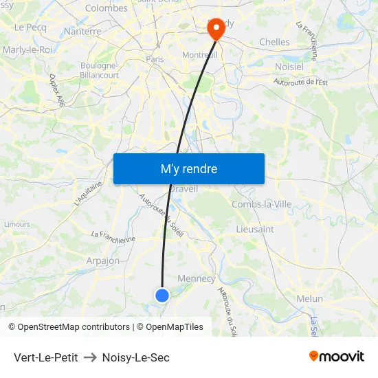 Vert-Le-Petit to Noisy-Le-Sec map