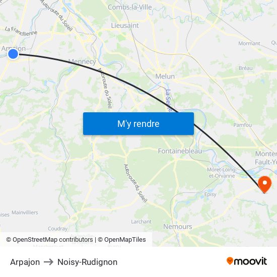 Arpajon to Noisy-Rudignon map