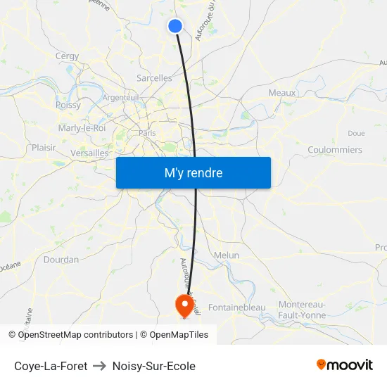 Coye-La-Foret to Noisy-Sur-Ecole map