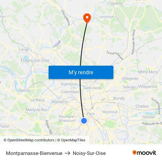 Montparnasse-Bienvenue to Noisy-Sur-Oise map
