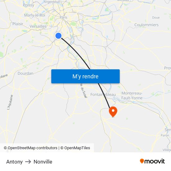 Antony to Nonville map