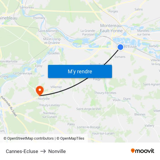 Cannes-Ecluse to Nonville map