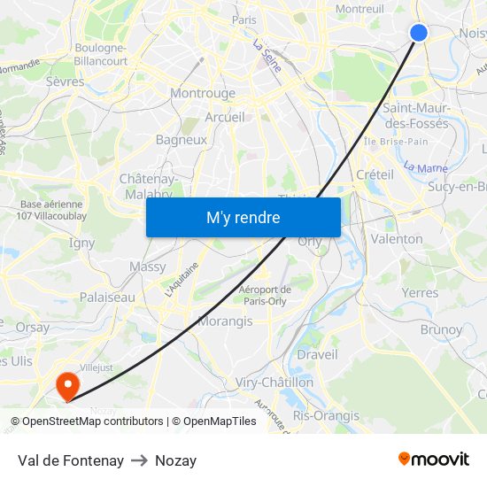 Val de Fontenay to Nozay map