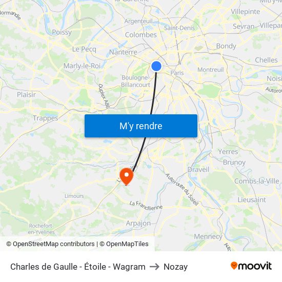 Charles de Gaulle - Étoile - Wagram to Nozay map