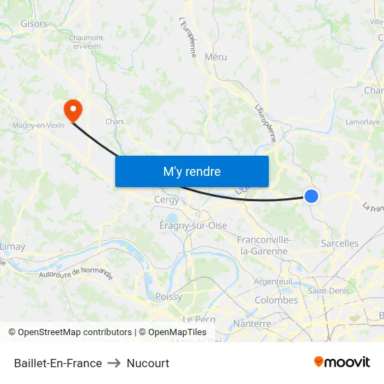 Baillet-En-France to Nucourt map