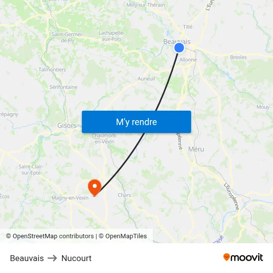 Beauvais to Nucourt map