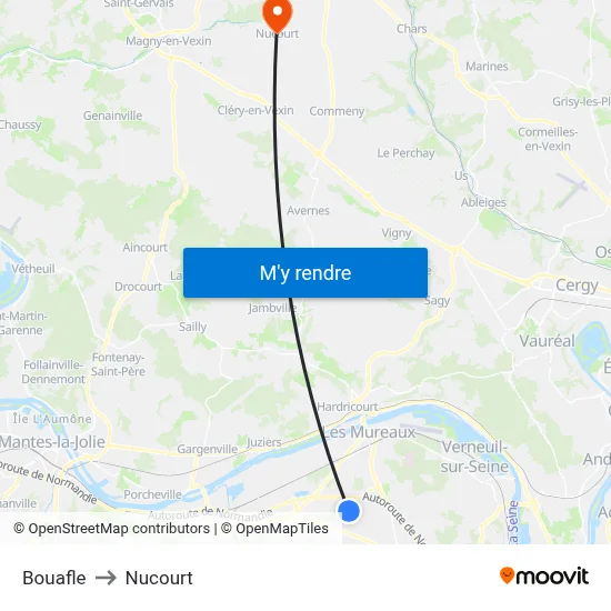 Bouafle to Nucourt map