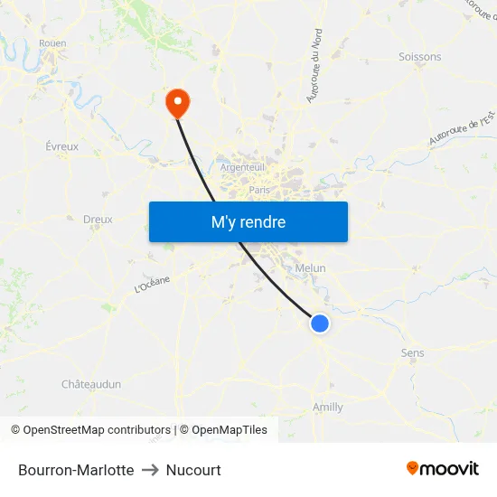 Bourron-Marlotte to Nucourt map