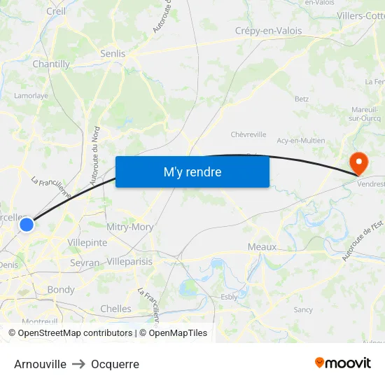 Arnouville to Ocquerre map