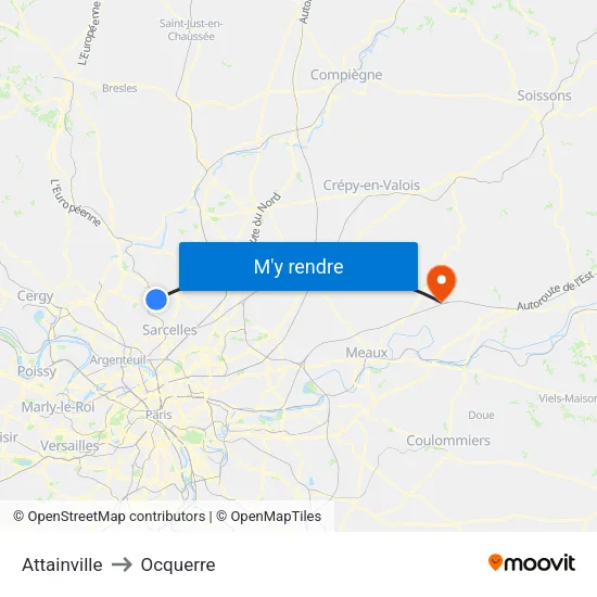 Attainville to Ocquerre map