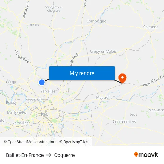 Baillet-En-France to Ocquerre map