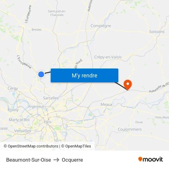 Beaumont-Sur-Oise to Ocquerre map
