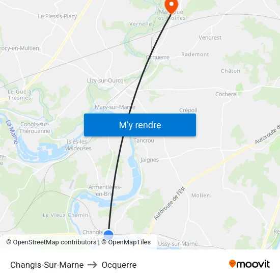 Changis-Sur-Marne to Ocquerre map