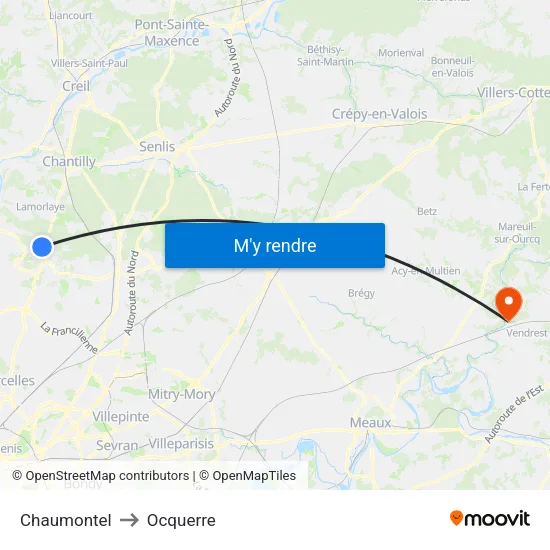 Chaumontel to Ocquerre map