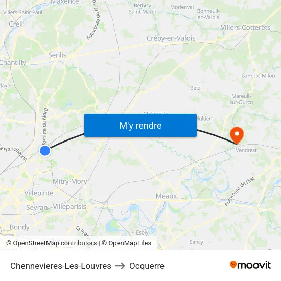Chennevieres-Les-Louvres to Ocquerre map