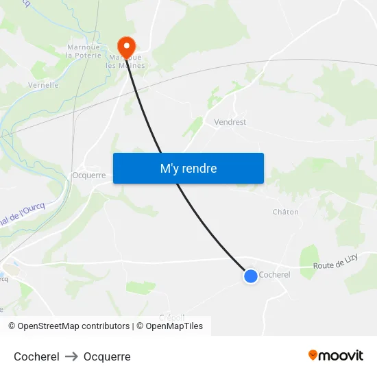Cocherel to Ocquerre map