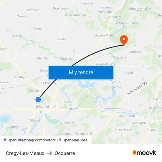 Cregy-Les-Meaux to Ocquerre map