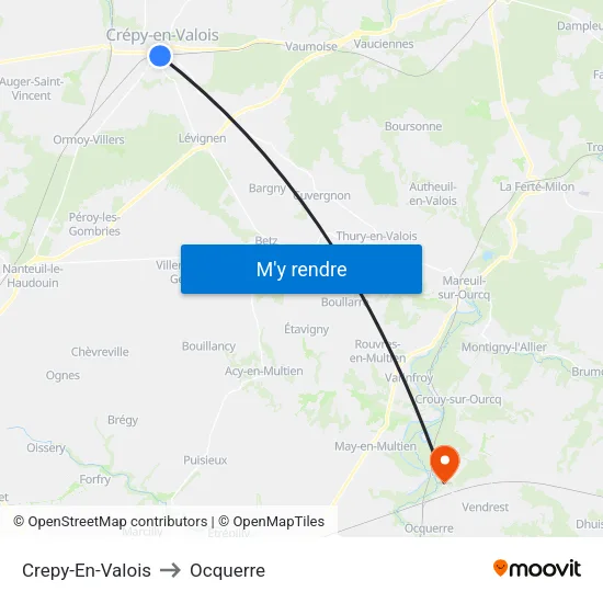 Crepy-En-Valois to Ocquerre map
