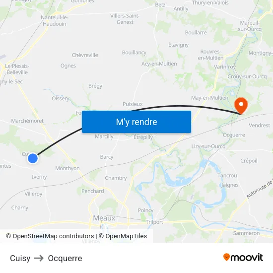 Cuisy to Ocquerre map