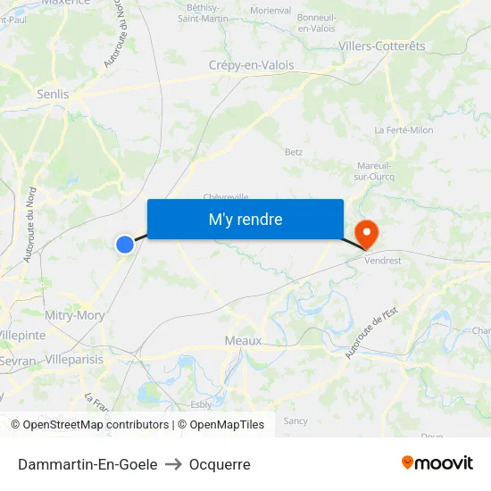 Dammartin-En-Goele to Ocquerre map
