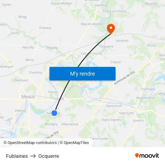 Fublaines to Ocquerre map