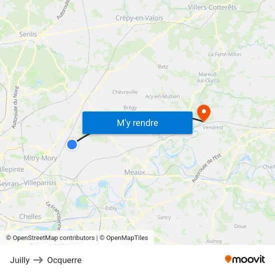 Juilly to Ocquerre map