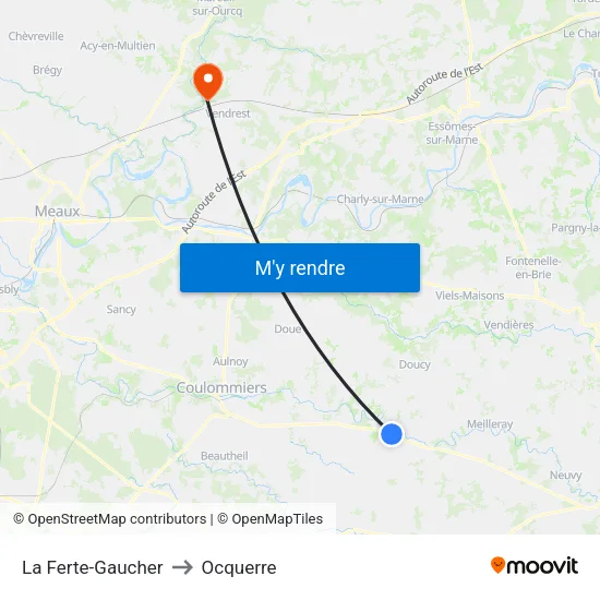 La Ferte-Gaucher to Ocquerre map