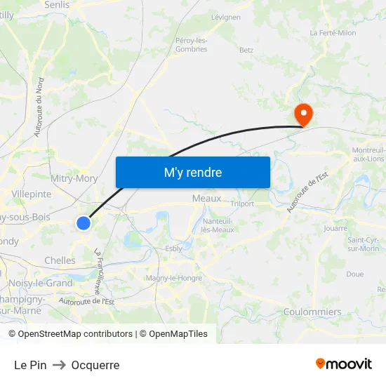 Le Pin to Ocquerre map
