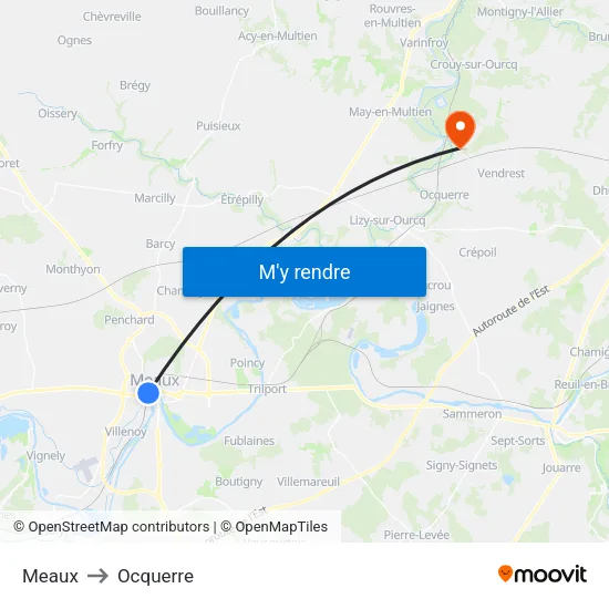 Meaux to Ocquerre map