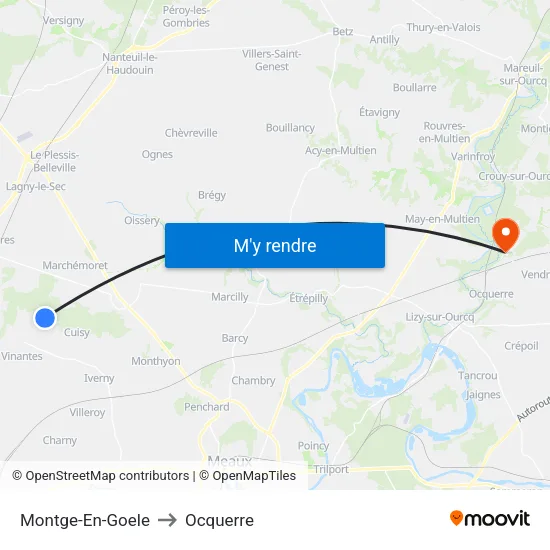Montge-En-Goele to Ocquerre map