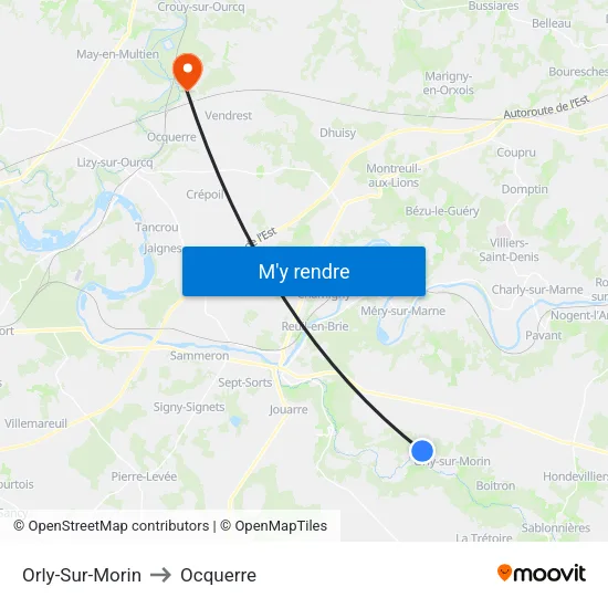 Orly-Sur-Morin to Ocquerre map