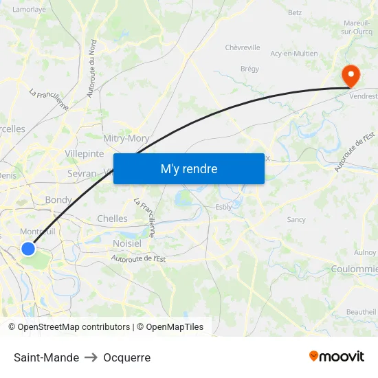 Saint-Mande to Ocquerre map
