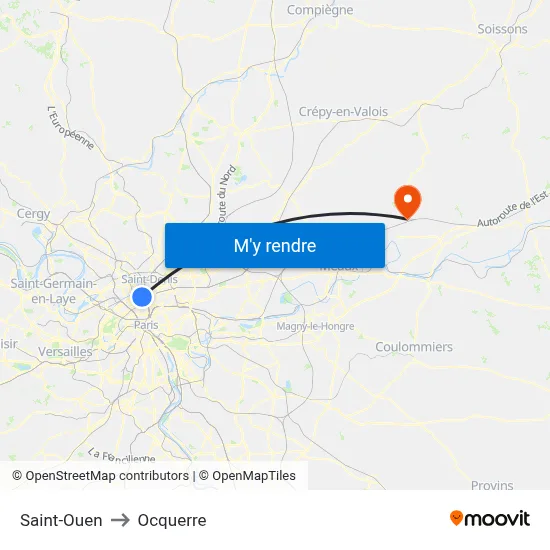 Saint-Ouen to Ocquerre map