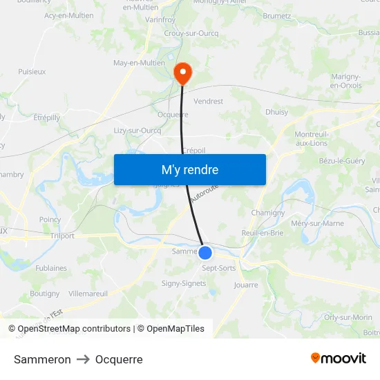 Sammeron to Ocquerre map