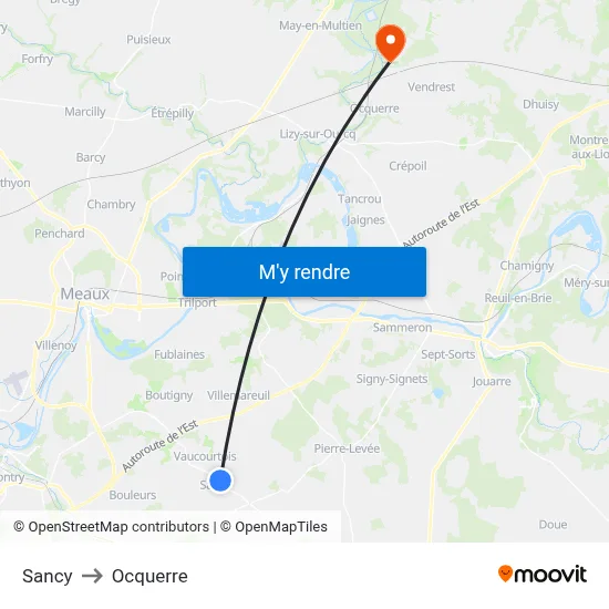 Sancy to Ocquerre map