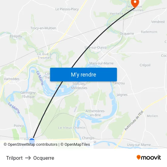 Trilport to Ocquerre map