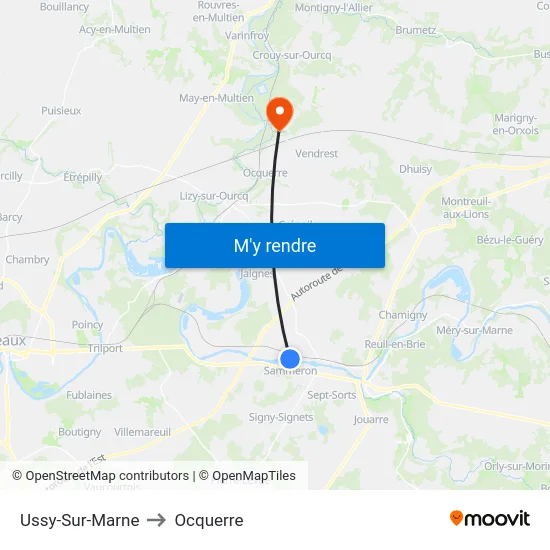 Ussy-Sur-Marne to Ocquerre map