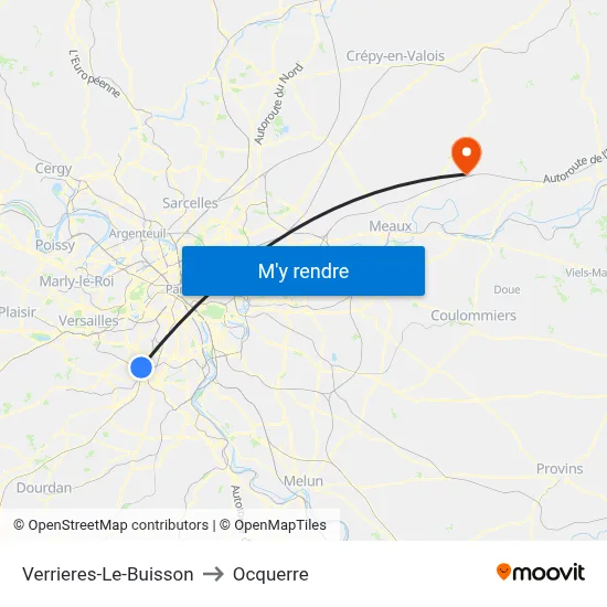 Verrieres-Le-Buisson to Ocquerre map