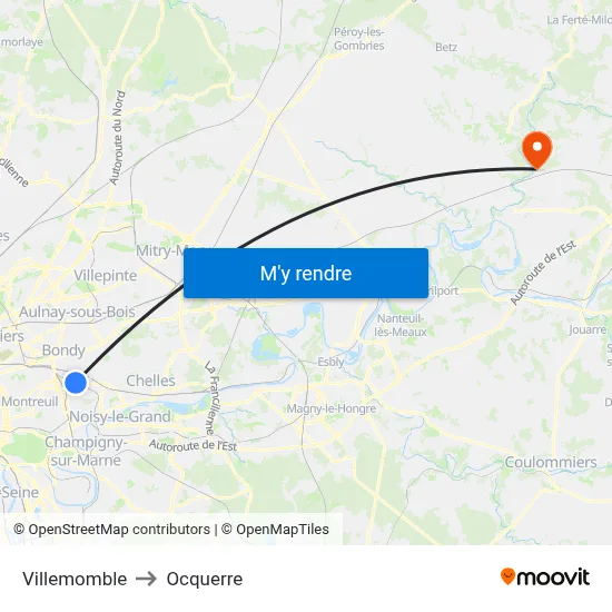 Villemomble to Ocquerre map