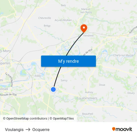 Voulangis to Ocquerre map
