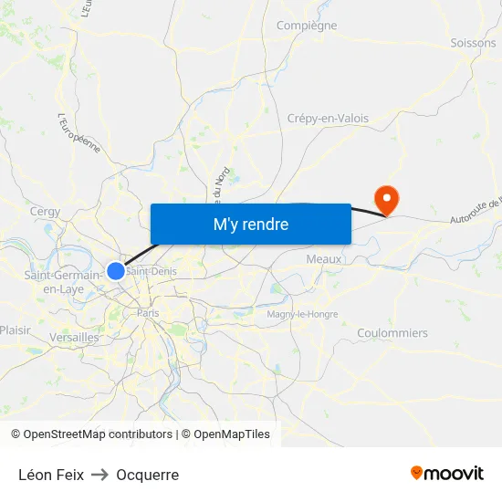 Léon Feix to Ocquerre map