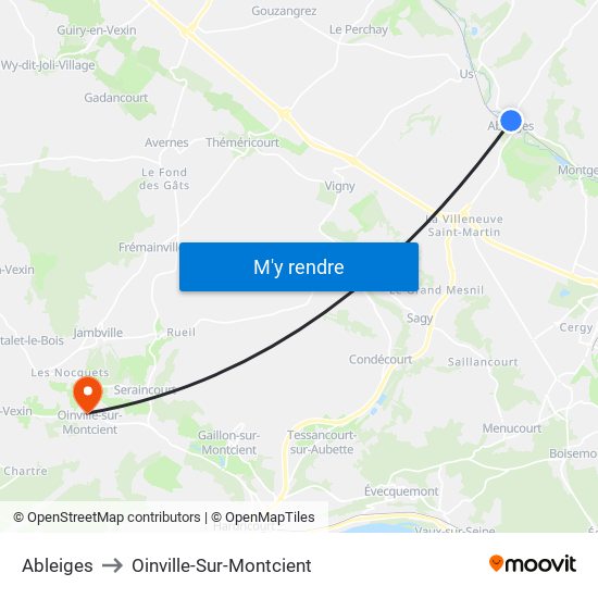 Ableiges to Oinville-Sur-Montcient map