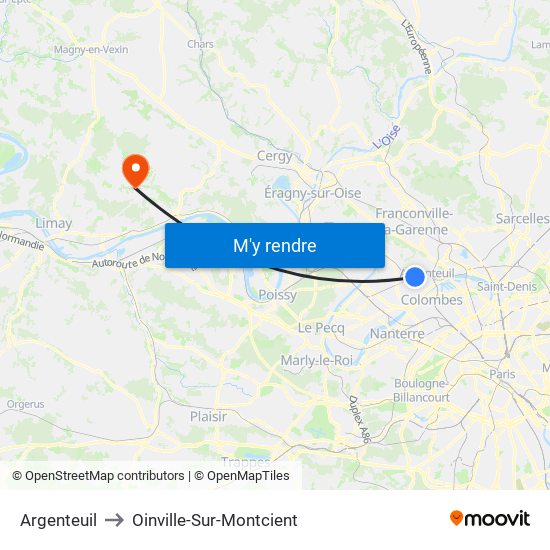 Argenteuil to Oinville-Sur-Montcient map