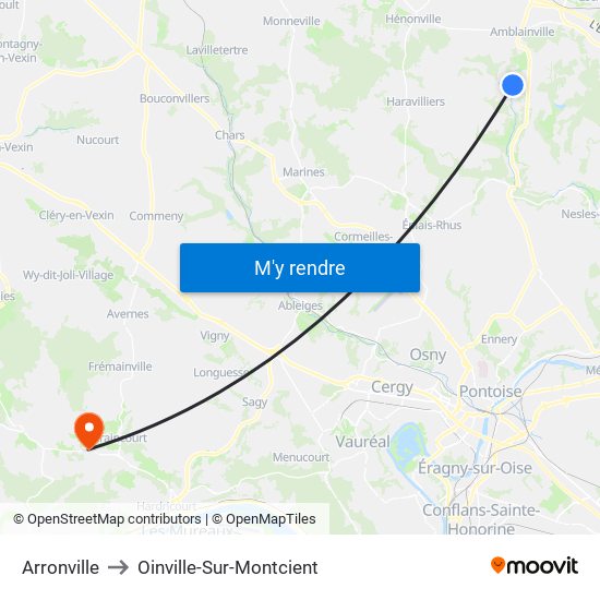 Arronville to Oinville-Sur-Montcient map