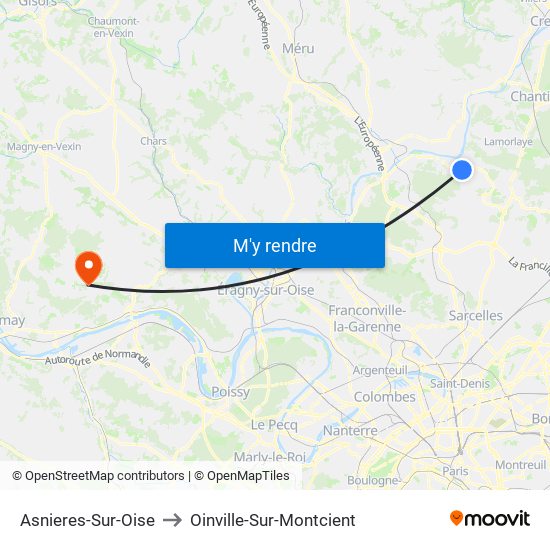 Asnieres-Sur-Oise to Oinville-Sur-Montcient map