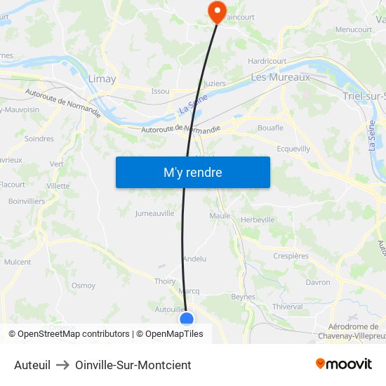 Auteuil to Oinville-Sur-Montcient map