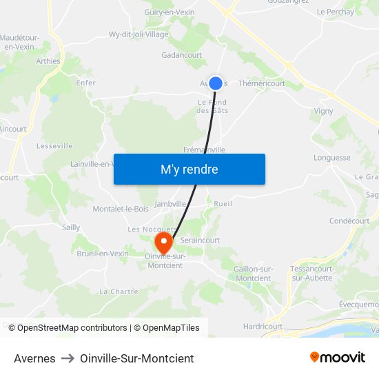 Avernes to Oinville-Sur-Montcient map