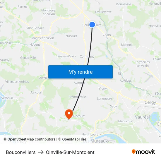 Bouconvillers to Oinville-Sur-Montcient map