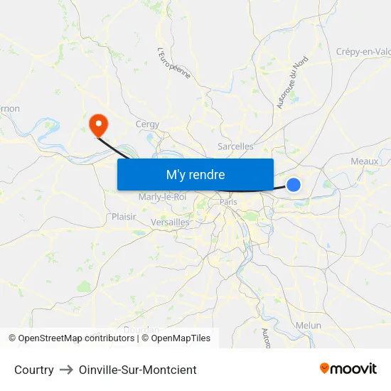 Courtry to Oinville-Sur-Montcient map