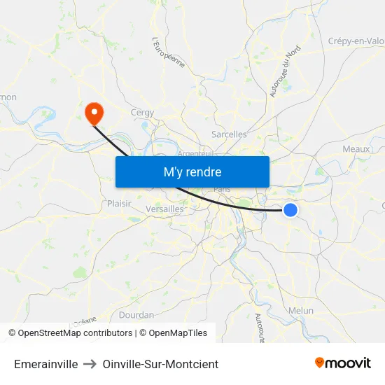 Emerainville to Oinville-Sur-Montcient map